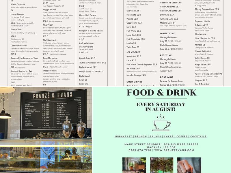 Franze & Evans Cafe Shoreditch Menu