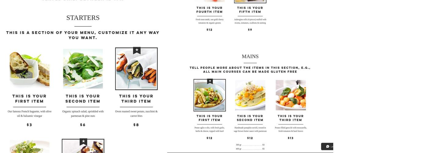 Marge's Bakery Menu