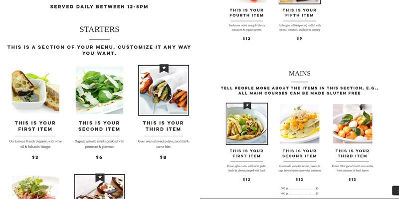 Marge's Bakery Menu