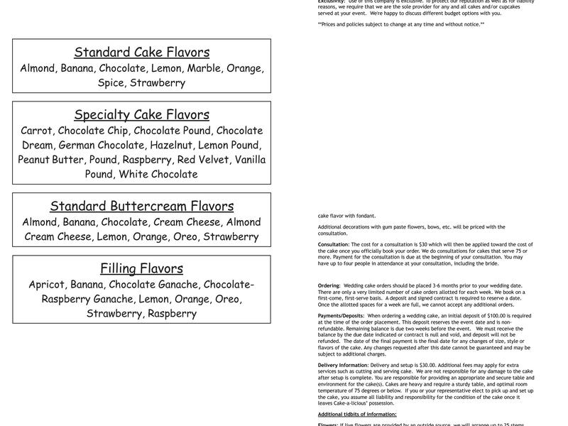 Cake-A-licious Menu