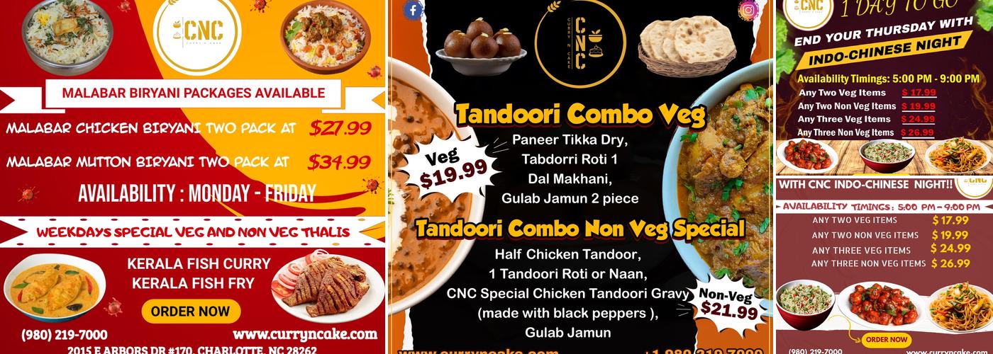 Curry N Cake - Indian Restaurant in Charlotte NC Menu
