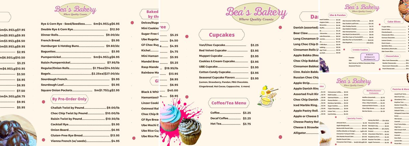 Bea's Bakery Menu
