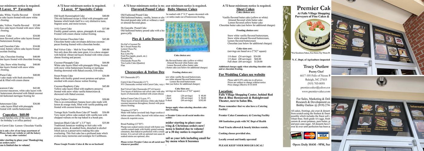 Premier Cakes Menu