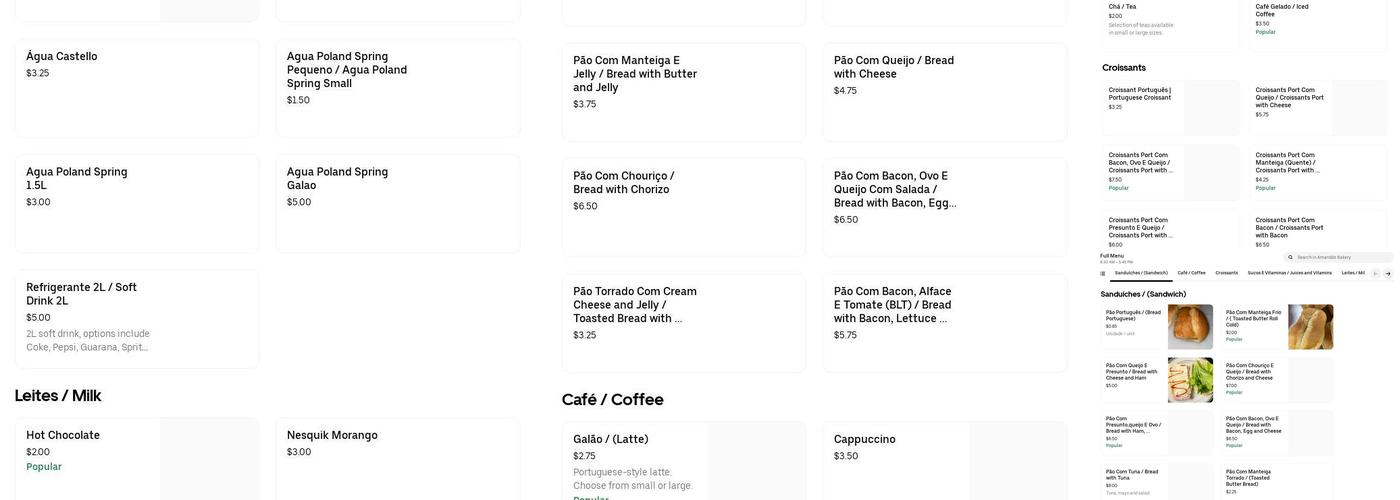 Amanda's Bakery Menu