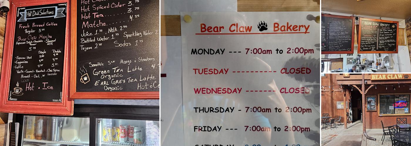 Bear Claw Bakery Menu