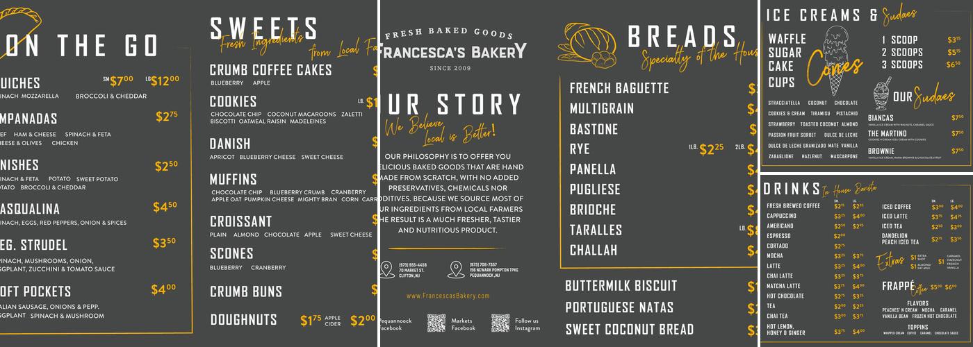 Francesca's Bakery Menu