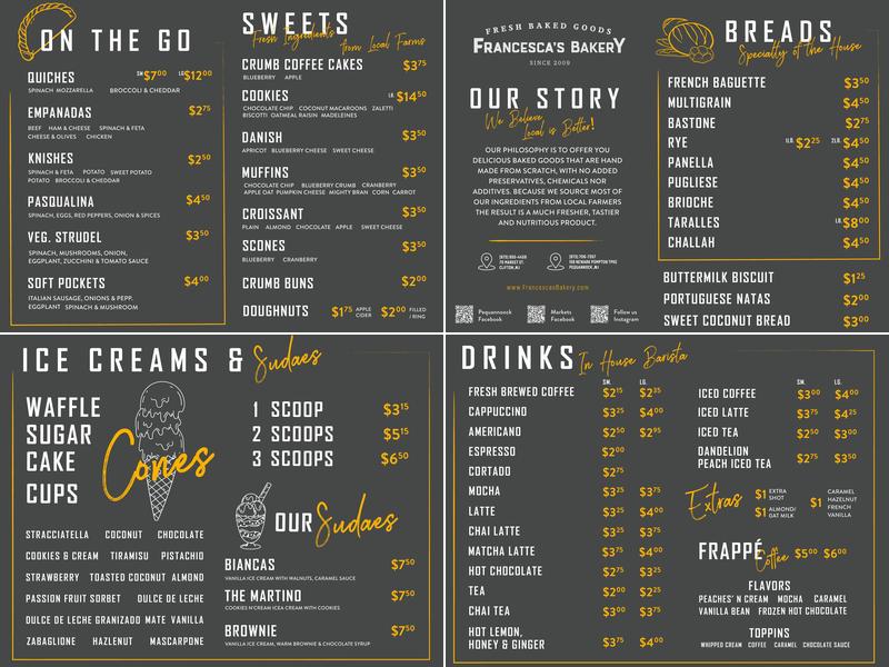 Francesca's Bakery Menu