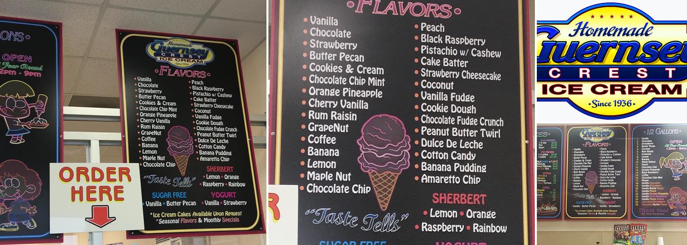 Guernsey Crest Ice Cream Co Menu