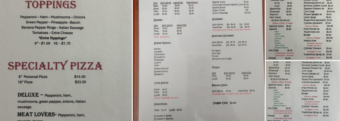 Cool Dip Ice Cream Menu