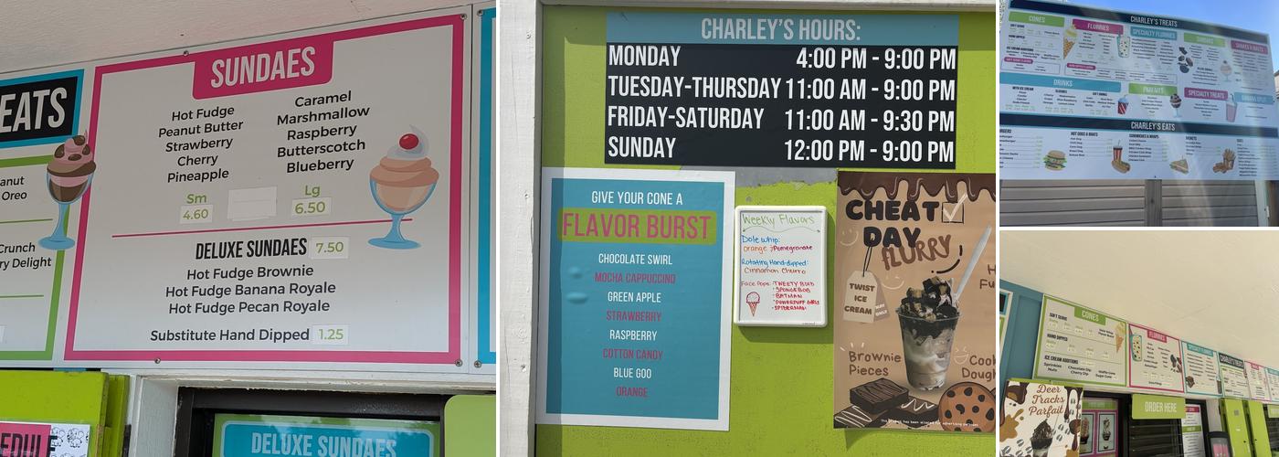 Charley's Ice Cream & Grill Menu