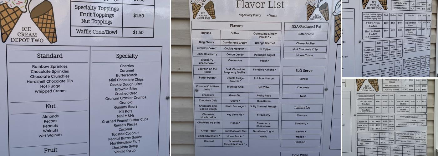 Milltown Ice Cream Depot Menu