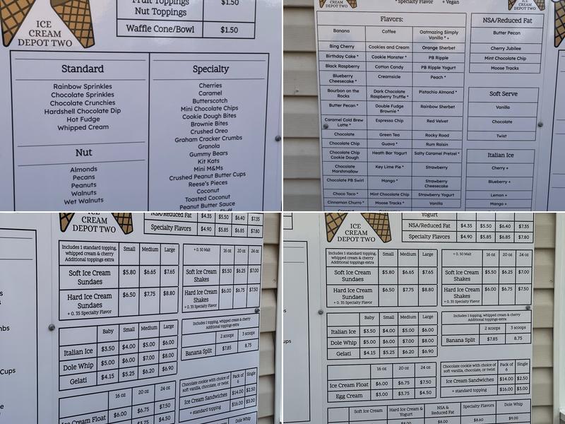 Milltown Ice Cream Depot Menu