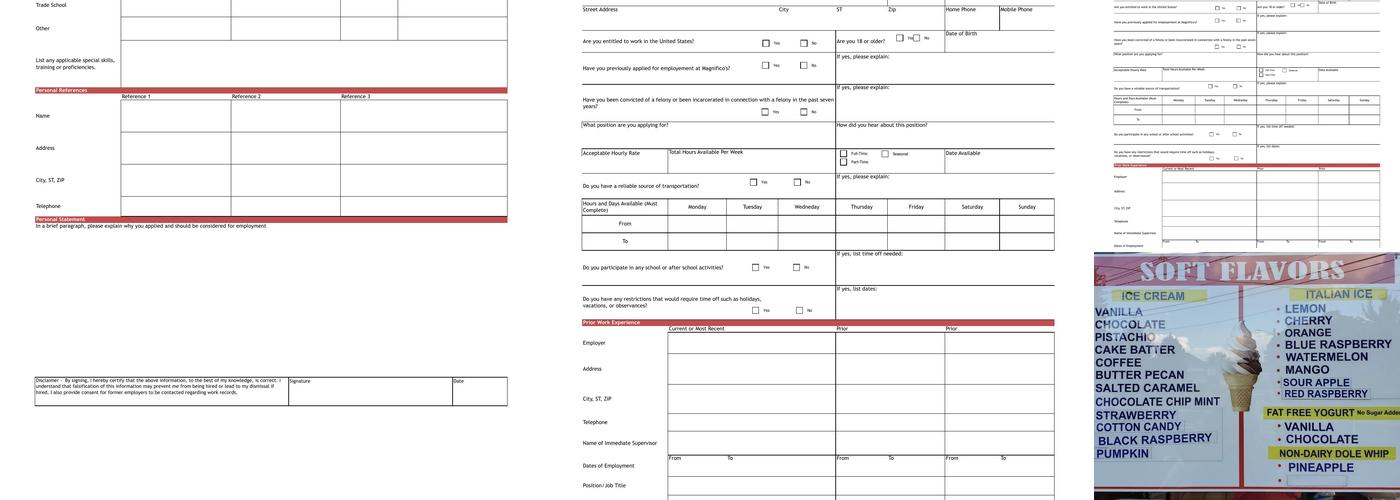 Magnifico's Ice Cream Menu