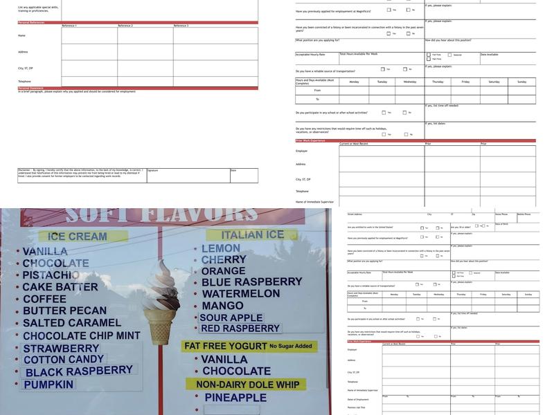 Magnifico's Ice Cream Menu