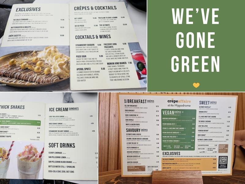 Crepeaffaire at the Hippodrome Menu