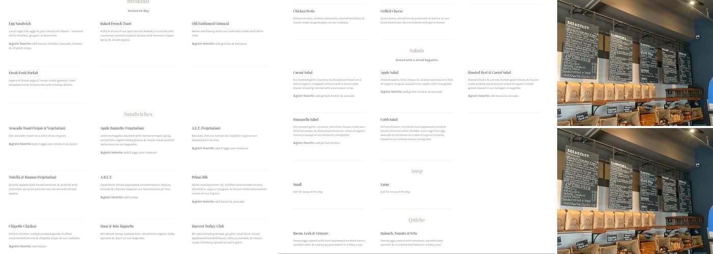 &grain Menu