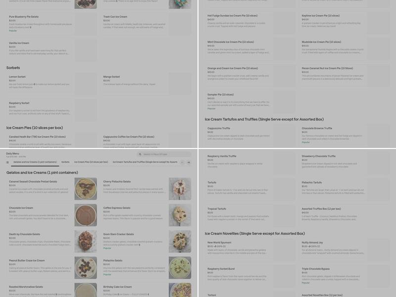 Piece of Cake Frozen Specialties, Inc. Menu