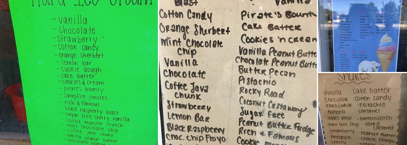 Polar Bear Ice Cream Menu