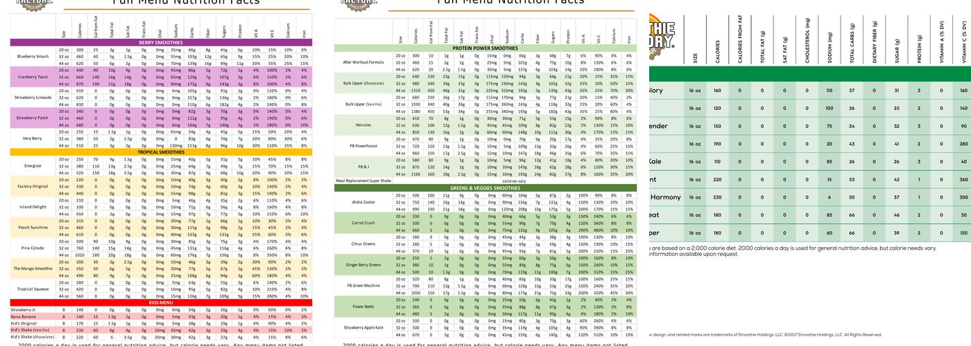 Smoothie Factory Menu