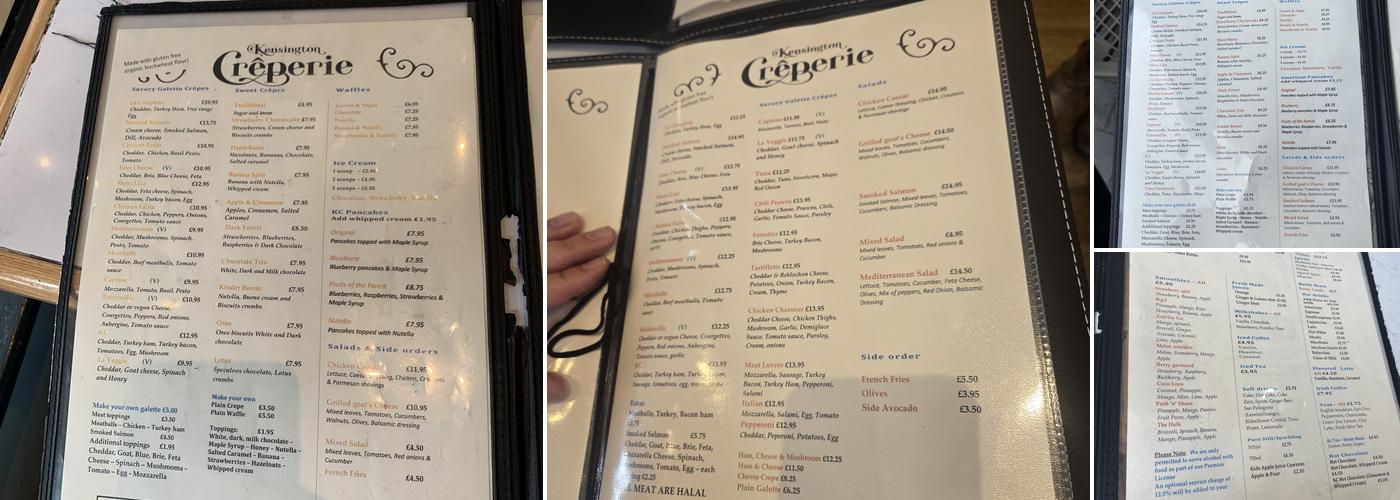 The Kensington Creperie Menu
