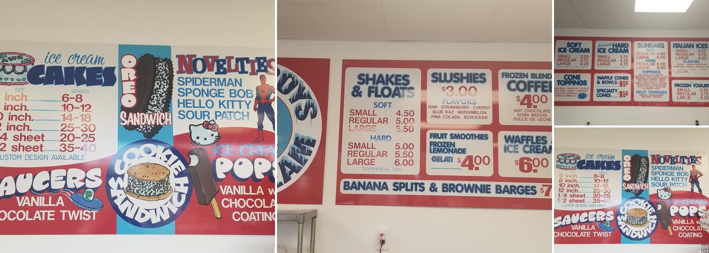 Four Boys Ice Cream Menu