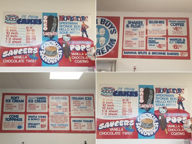 Four Boys Ice Cream Menu