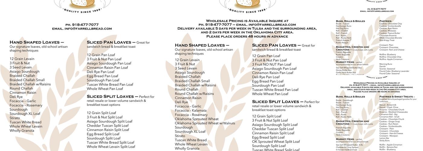 Farrell Bread & Bakery Menu