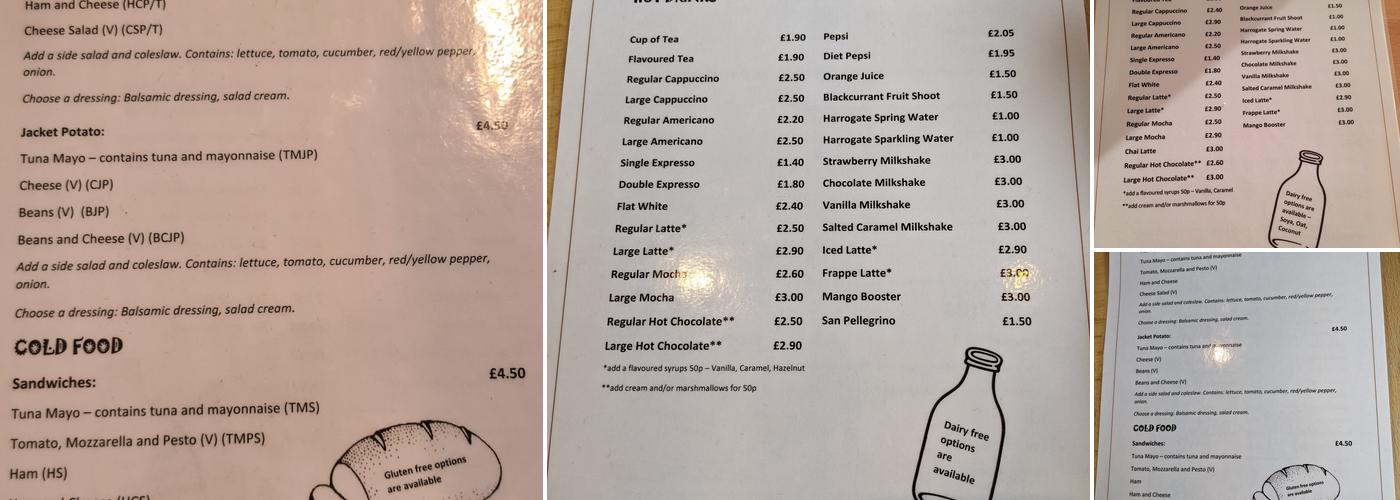 The Harrogate Chocolate Factory Café Menu