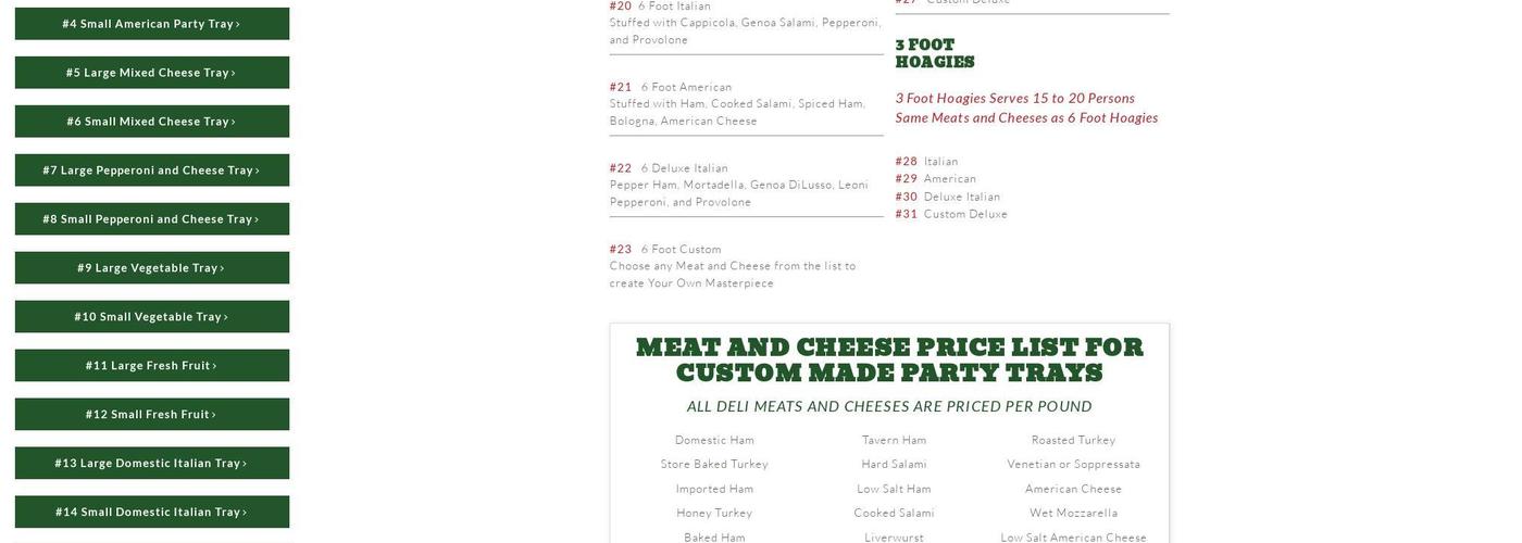 Italian Peoples Bakery Menu