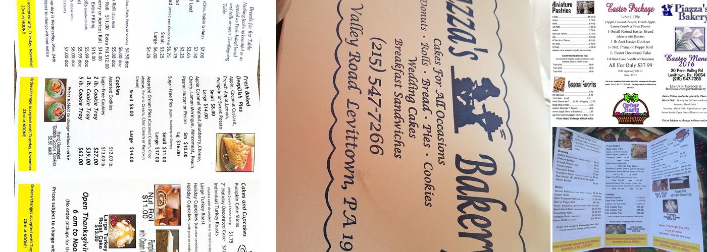 Piazza's Bakery Menu