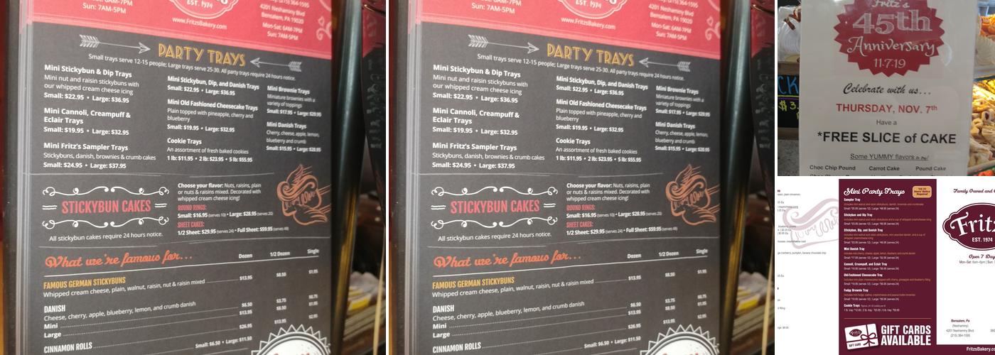 Fritz's Bakery Menu