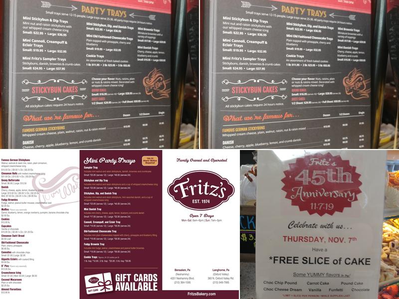 Fritz's Bakery Menu