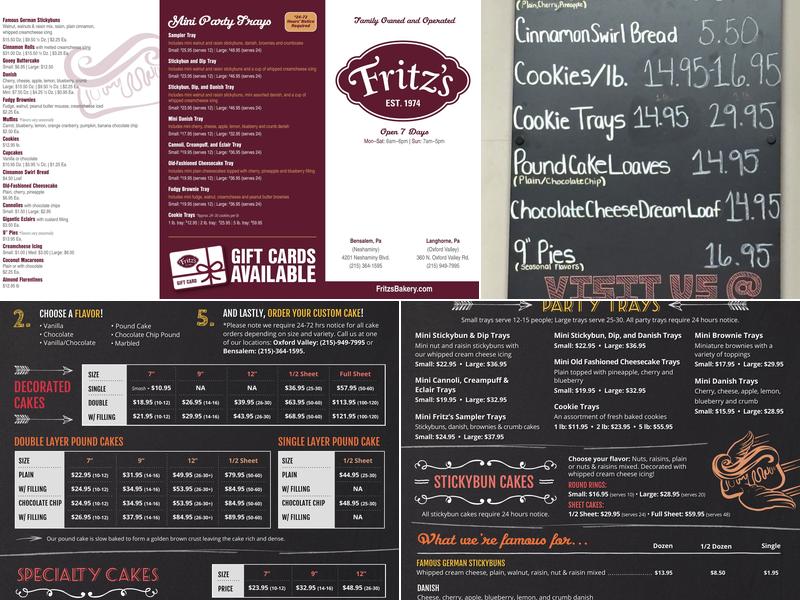 Fritz's Bakery Menu