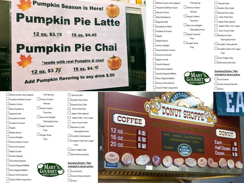 Mary's Gourmet Donut Shoppe Menu