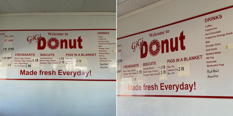 Gigi's Donuts Menu