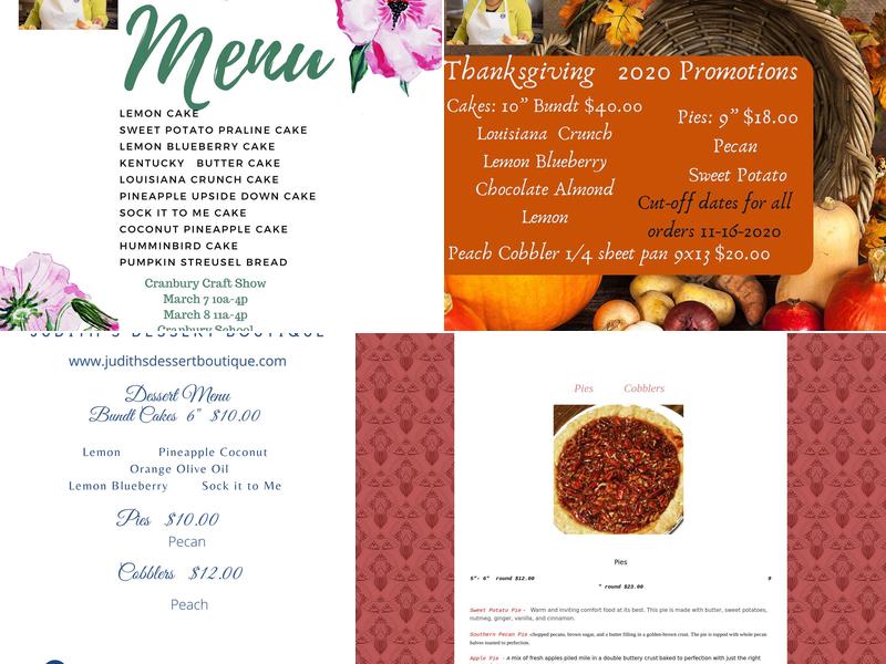 Judith's Dessert Boutique Menu