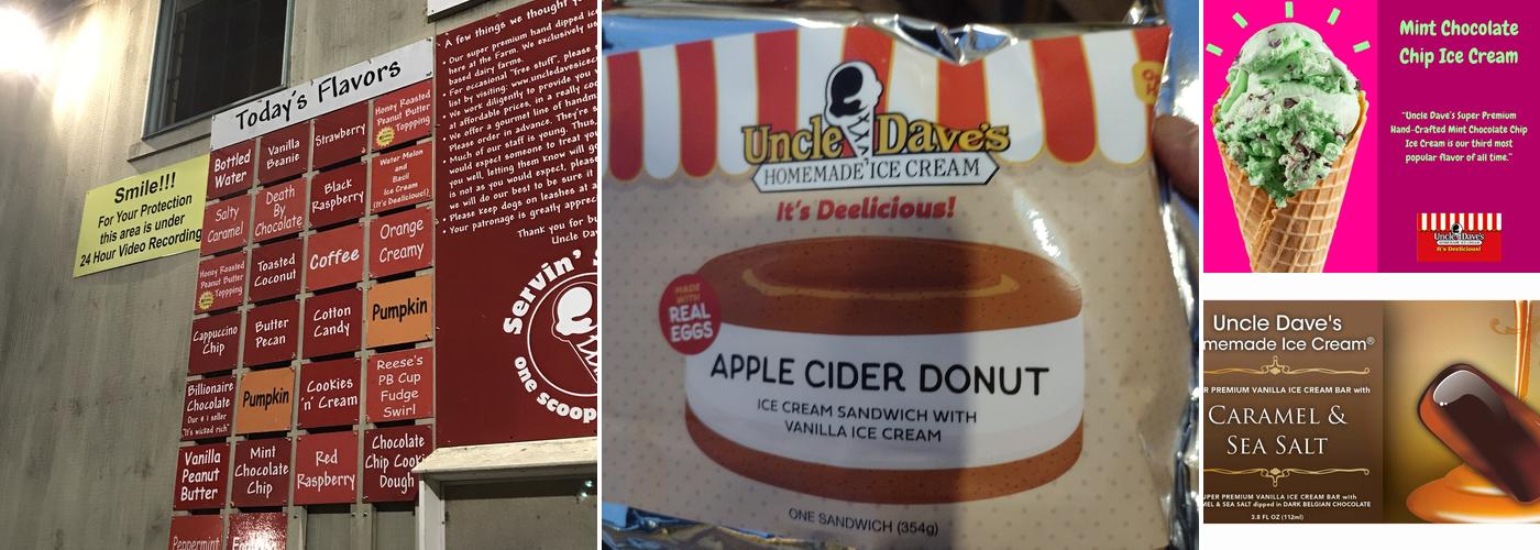 Uncle Dave’s Homemade Ice Cream Menu