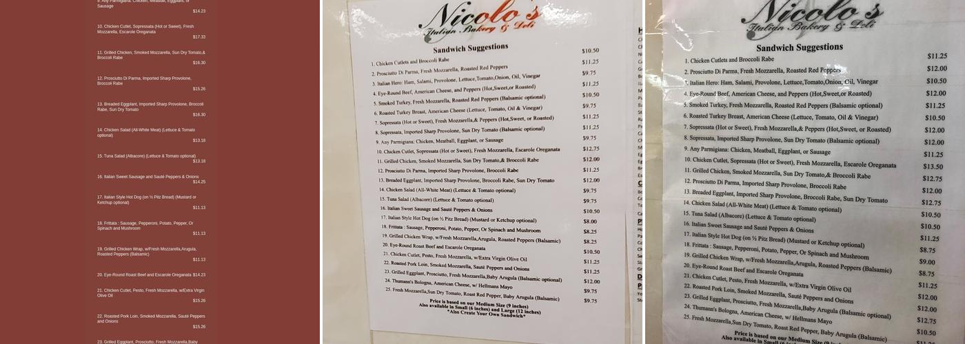 Nicolo's Italian Bakery and Deli Menu