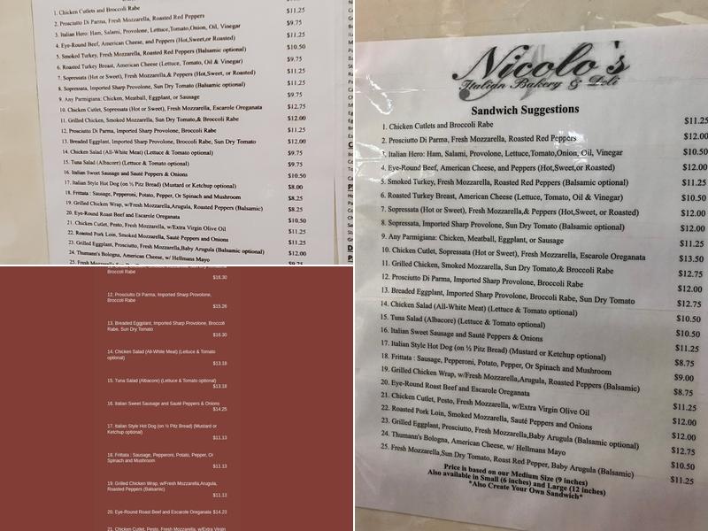 Nicolo's Italian Bakery and Deli Menu