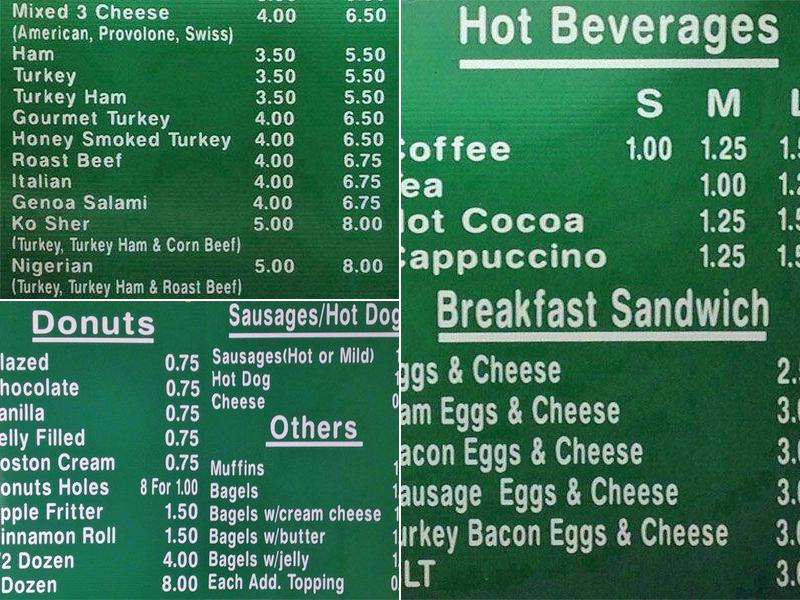 Fresh Donuts Menu