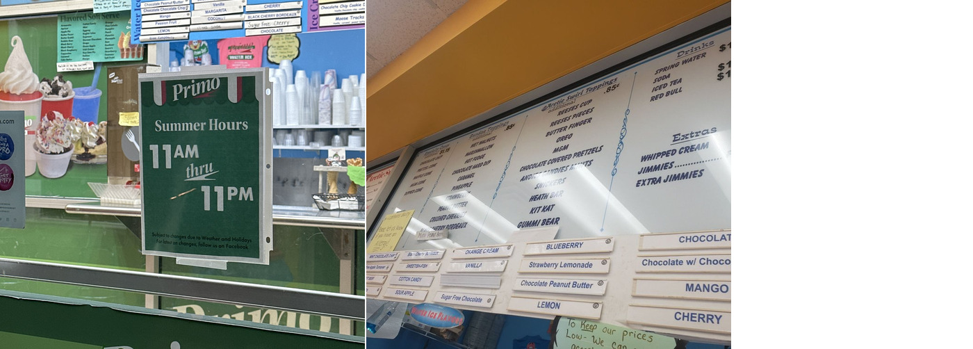 Primo Water Ice Menu