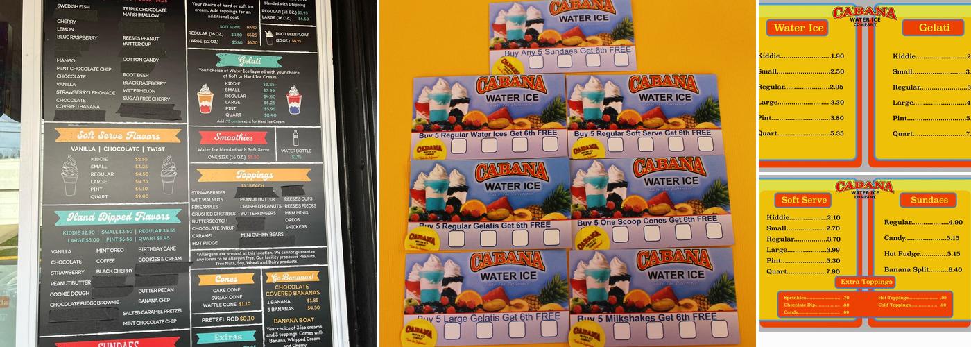 Cabana Water Ice Co Menu