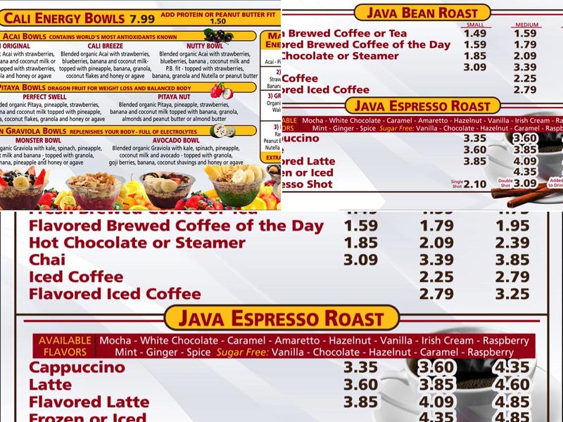 California Shakes & Juice Bar Menu