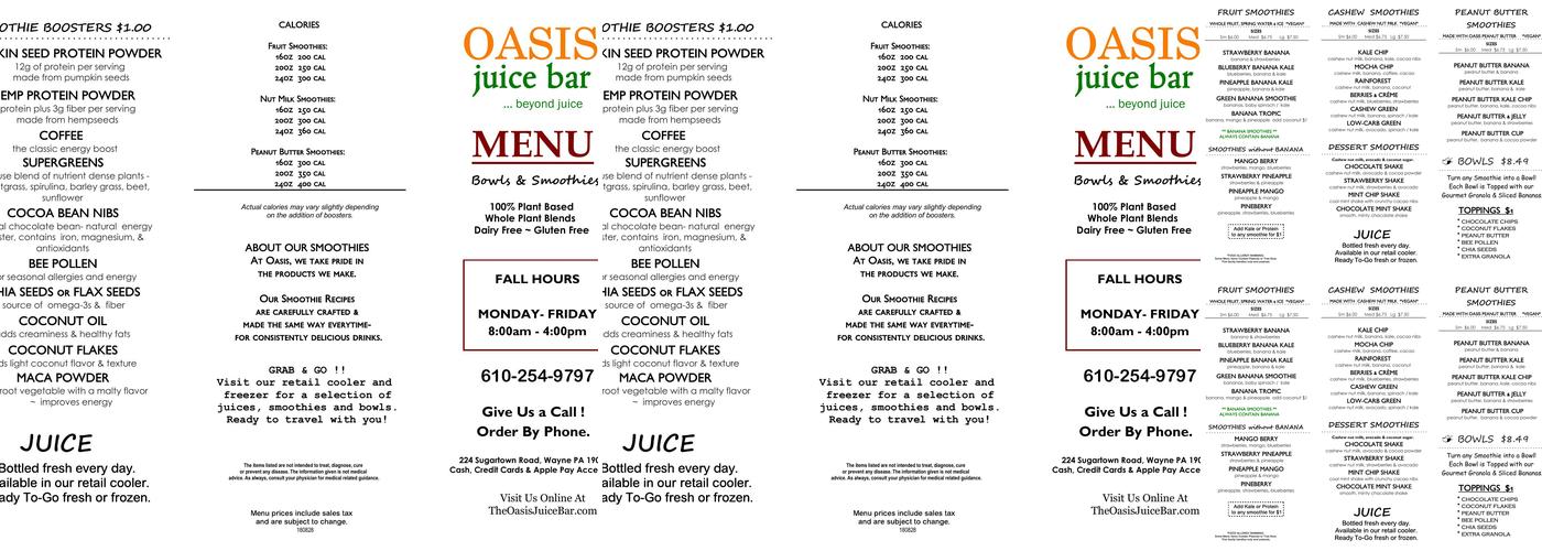 Oasis Cafe Menu