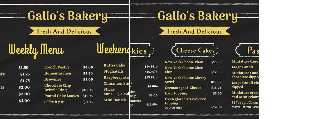 Gallo's Bakery Menu