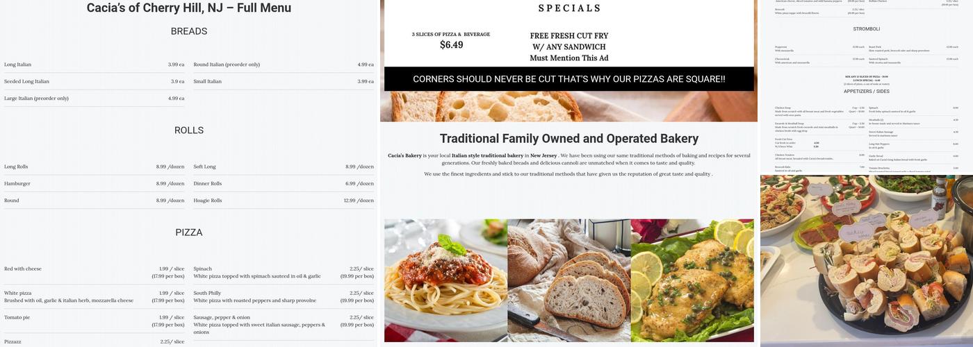 Cacia's Bakery - Cherry Hill Menu