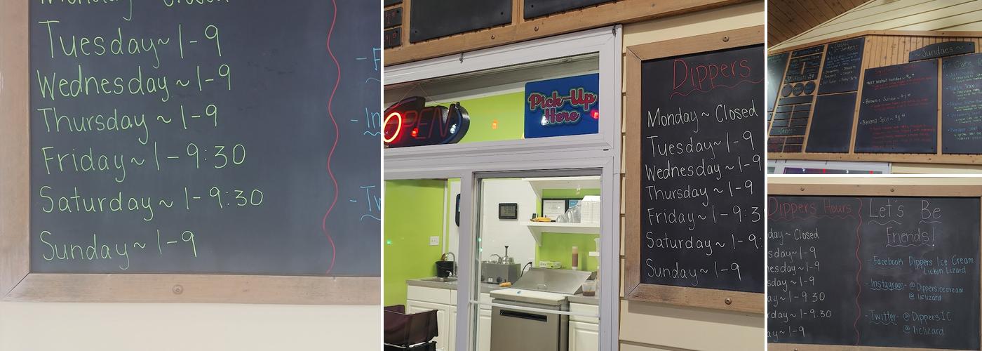 Dippers Ice Cream Menu