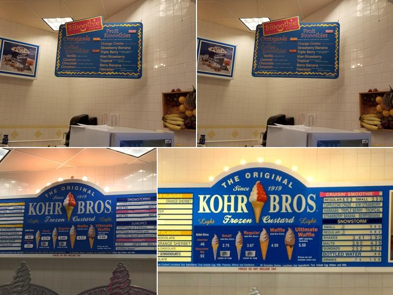 Kohr Brothers Frozen Custard Menu
