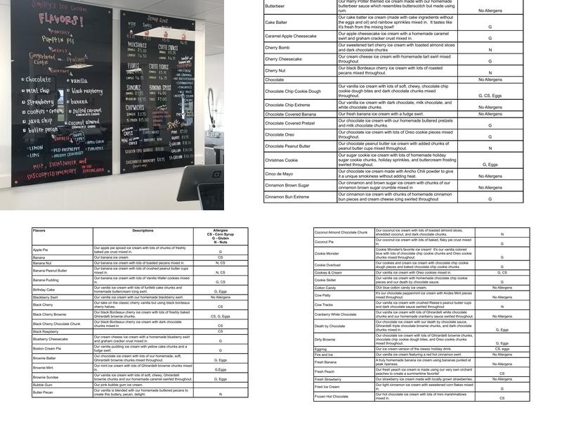 Smiley's Ice Cream Menu
