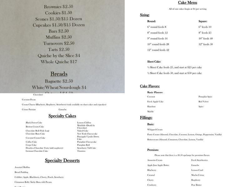 Main Street Bakery & Catering Menu